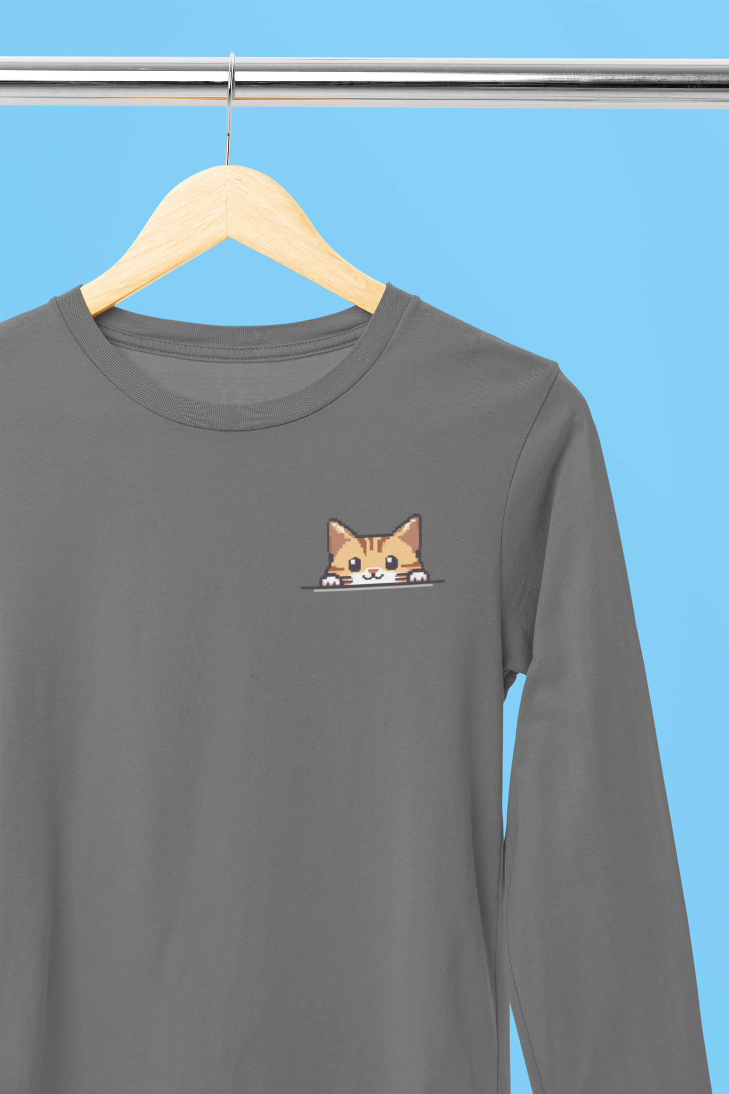 Pixel Peek-a-Boo Cat Long Sleeve Tee