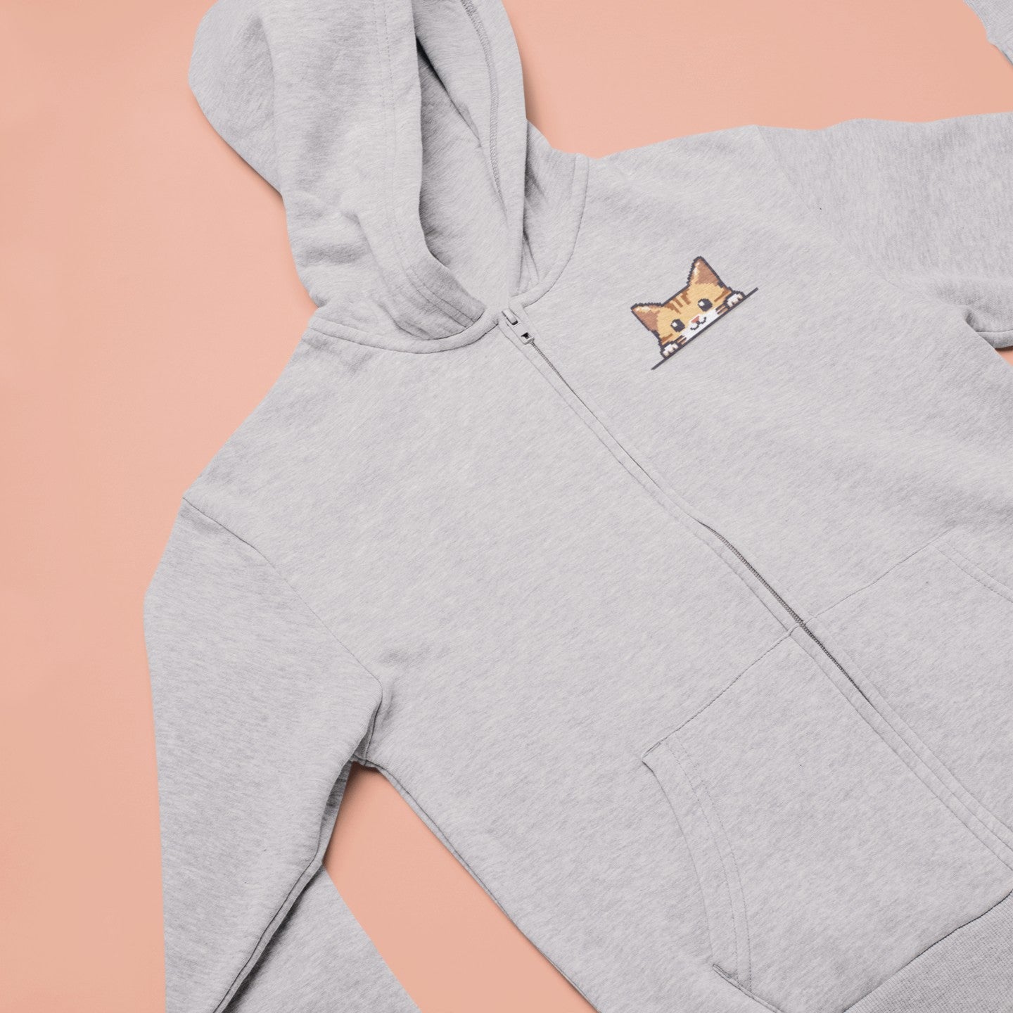 Pixel Peek-a-Boo Cat Zip Hoodie