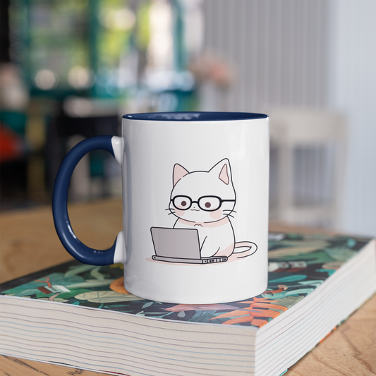 Nerd-Mode Engaged: The Geeky Cat 11oz Ceramic Two Tone Mug