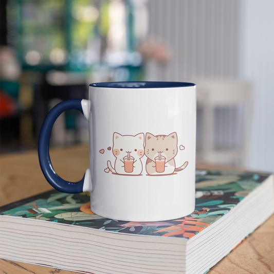Boba-Loving Cat 11oz Ceramic Two-Tone Mug