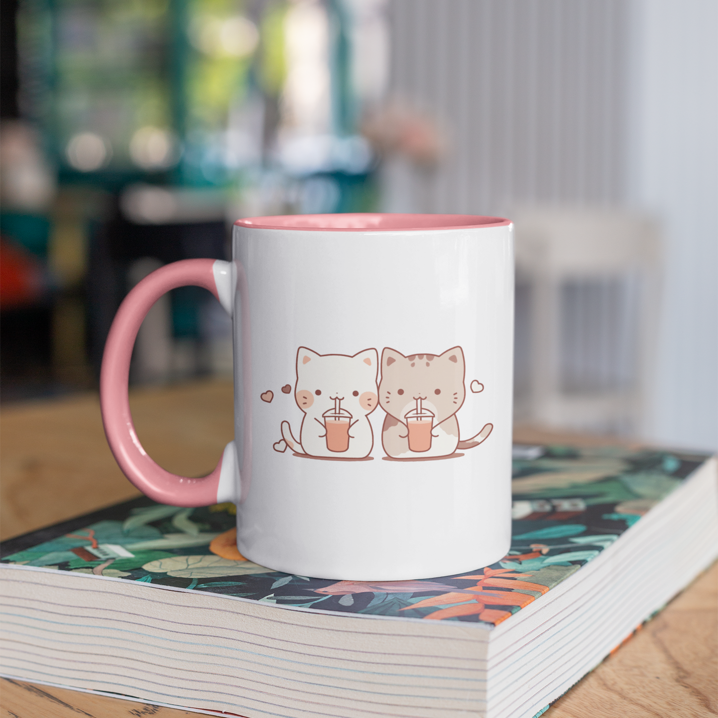 Boba-Loving Cat 11oz Ceramic Two-Tone Mug