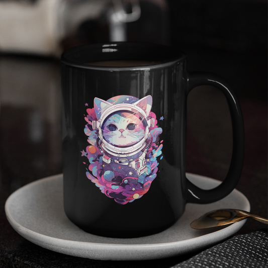 The Catstronaut Black Coffee Mug