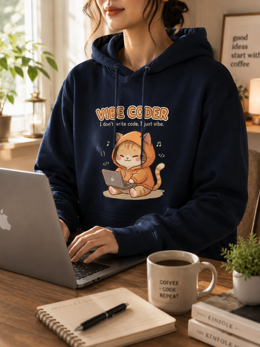 Orange Cat Vibe Coder Hoodie - Funny Ginger Cat Coding Hoodie