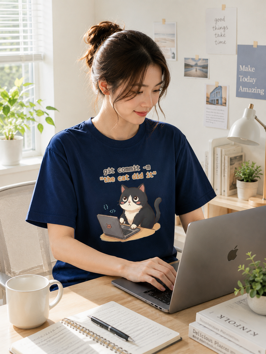 The Cat Did It Git Commit T-Shirt - Funny Programmer Shirt