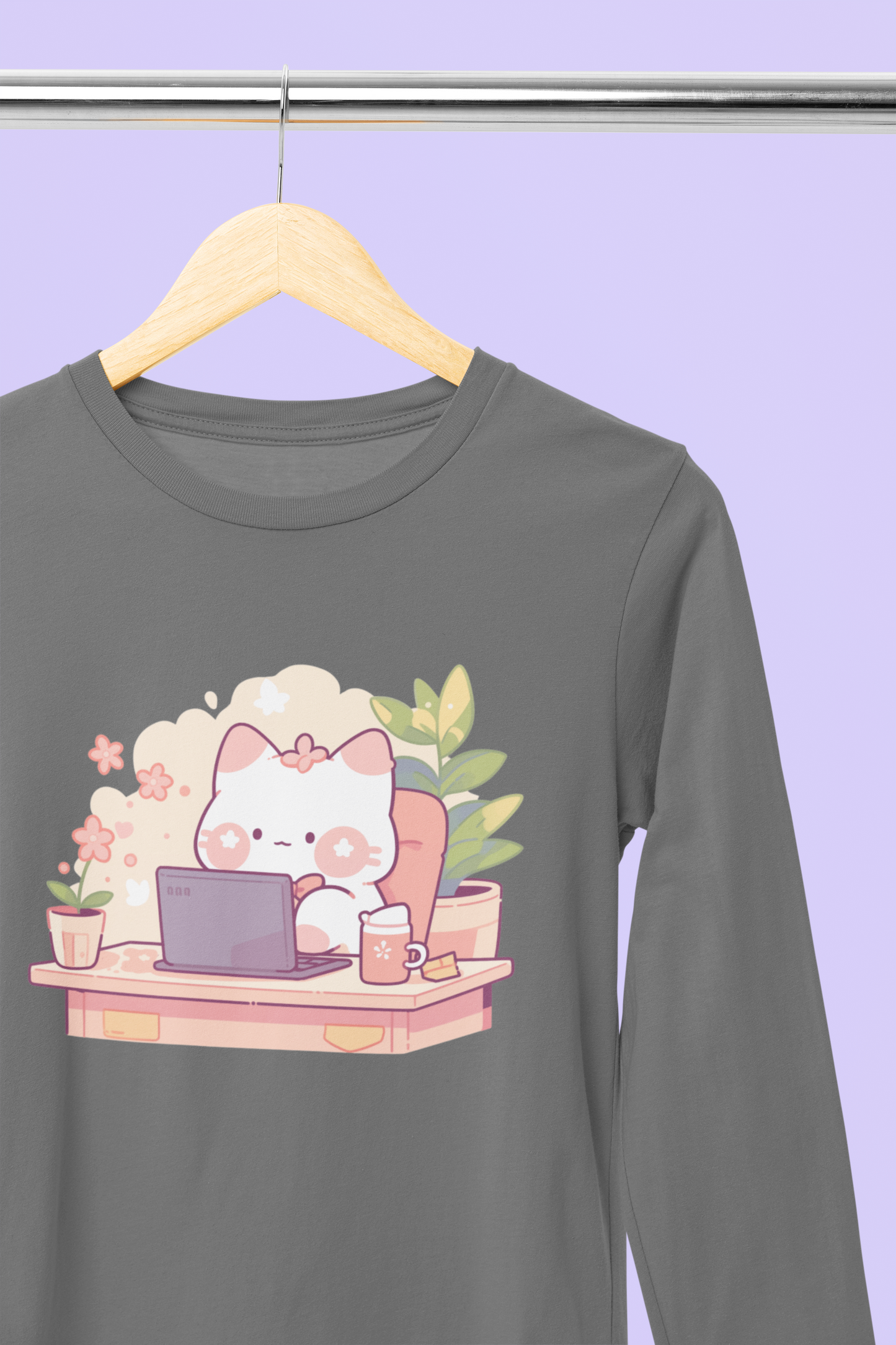 The Purr-fect Administrator Long Sleeve Tee – Work in Comfort with a Cute Admin Cat!
