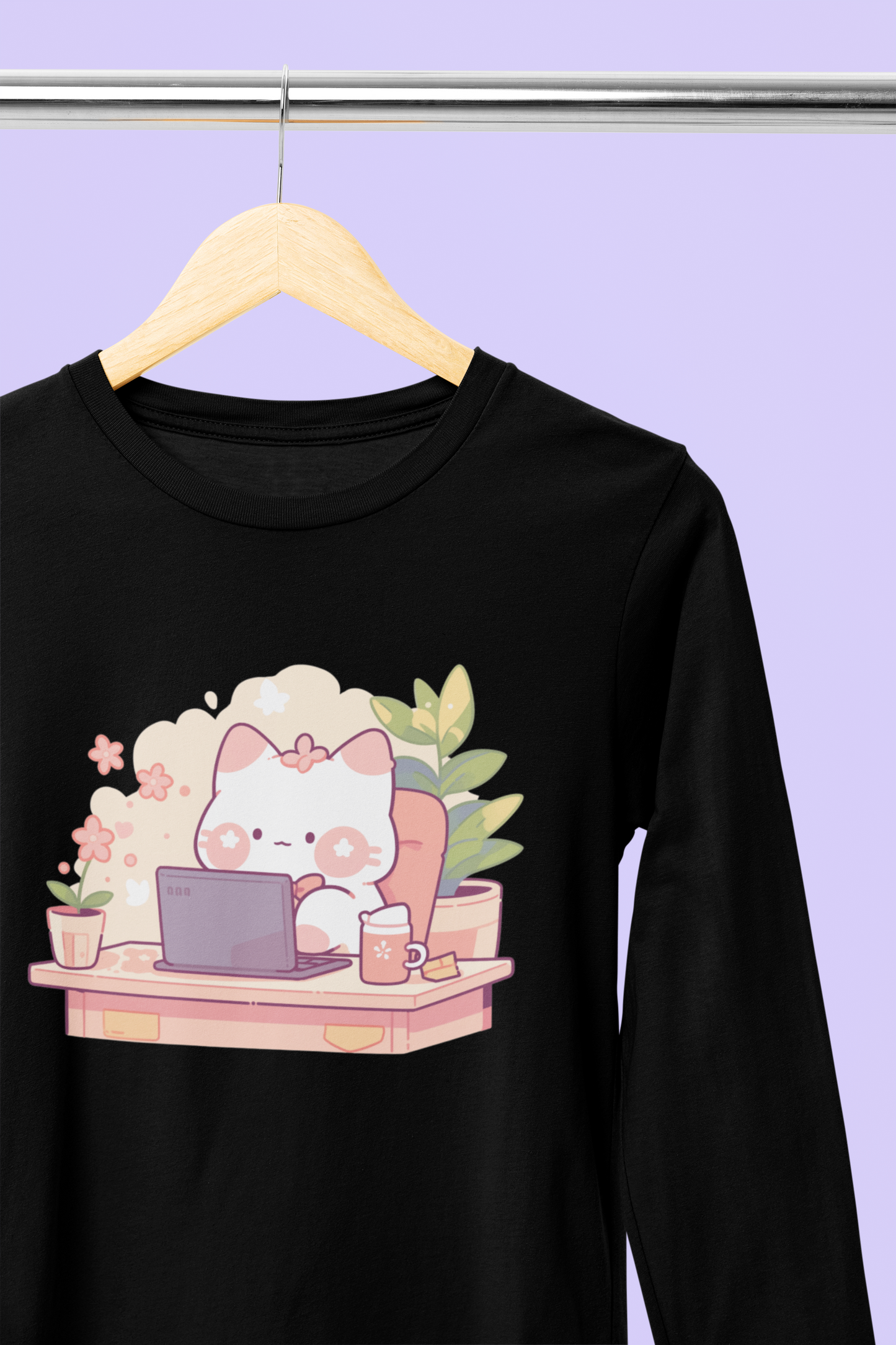 The Purr-fect Administrator Long Sleeve Tee – Work in Comfort with a Cute Admin Cat!