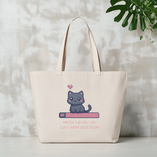 Meow Level Up: Cat Mom Edition jumbo tote ba