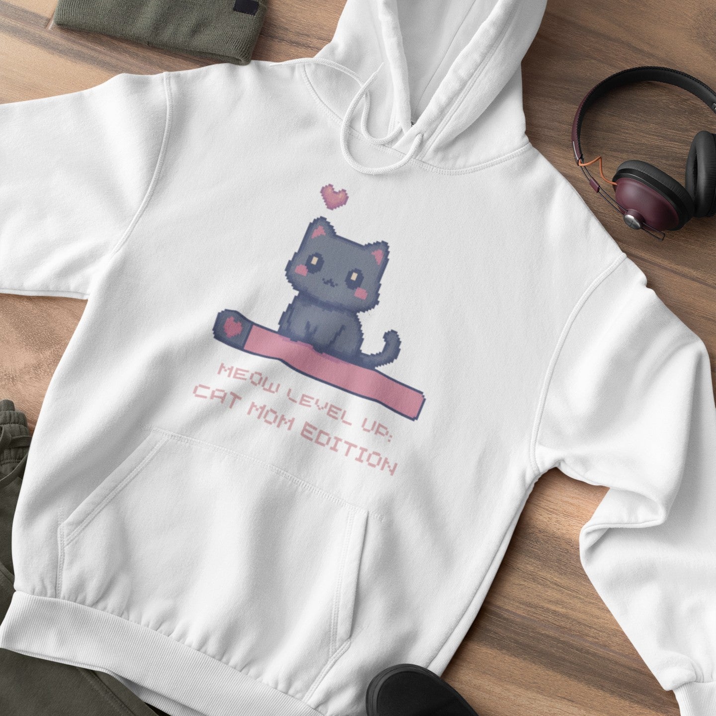 Meow Level Up: Cat Mom Edition Hoodie