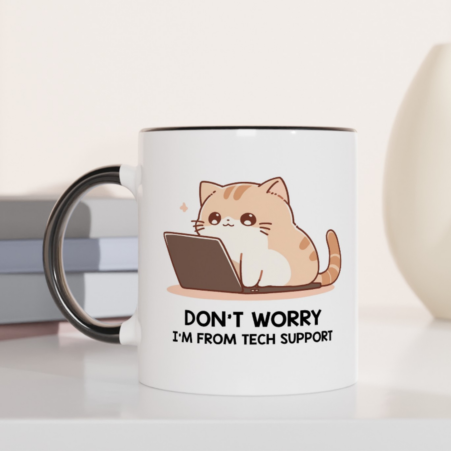 Tech Support Kitty 11oz Ceramic Two Tone Mug