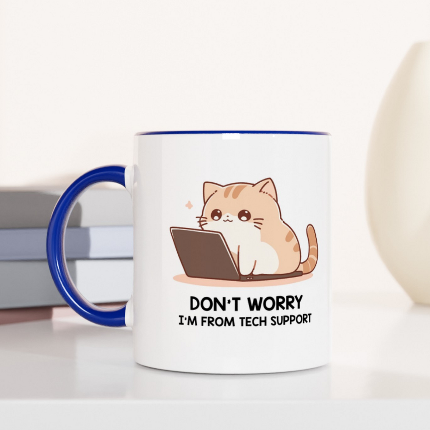 Tech Support Kitty 11oz Ceramic Two Tone Mug