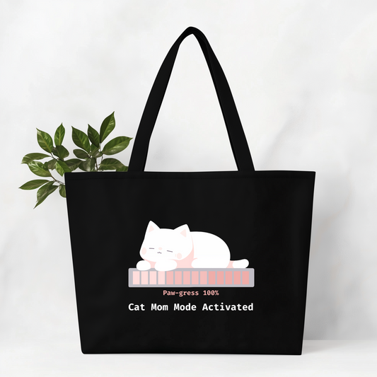 Cat Mom Mode Activated jumbo tote bag