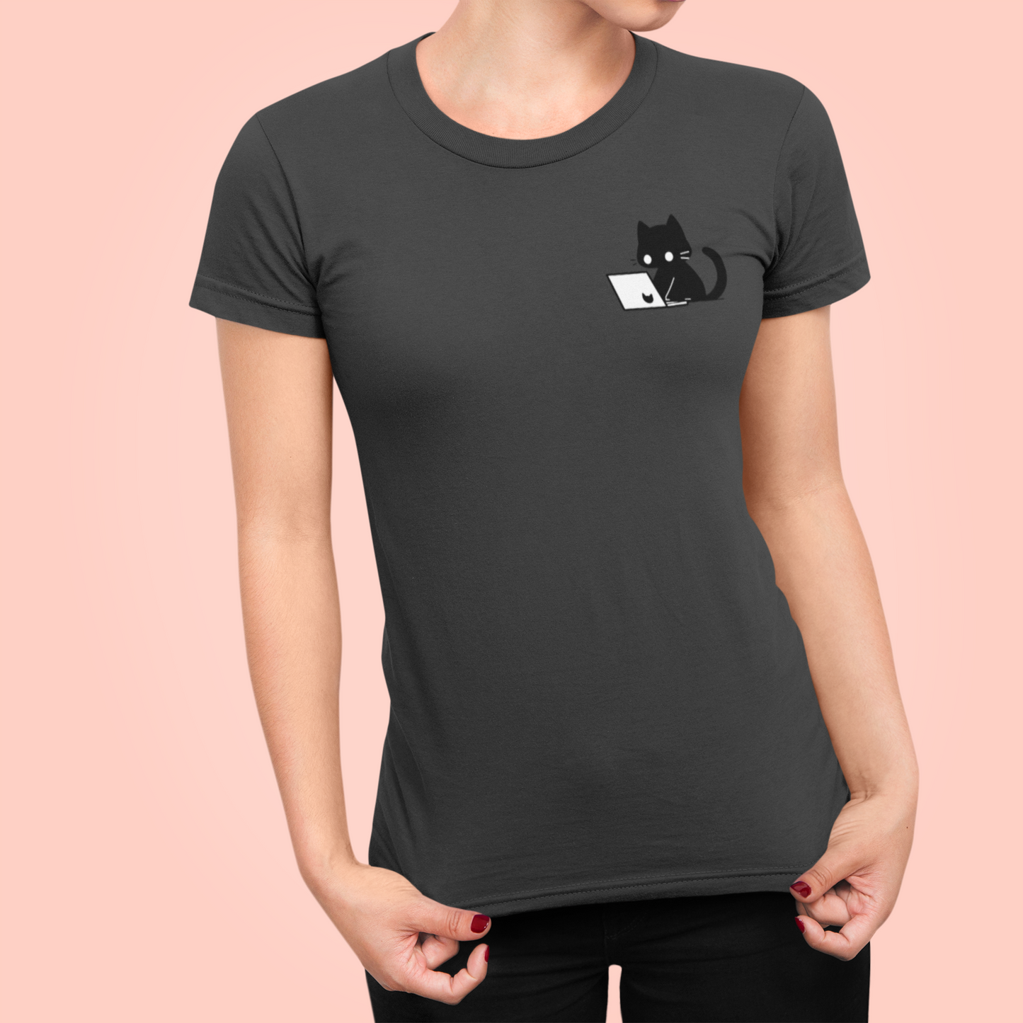 Nerdy Black Cat Women's Slim Fit Tee
