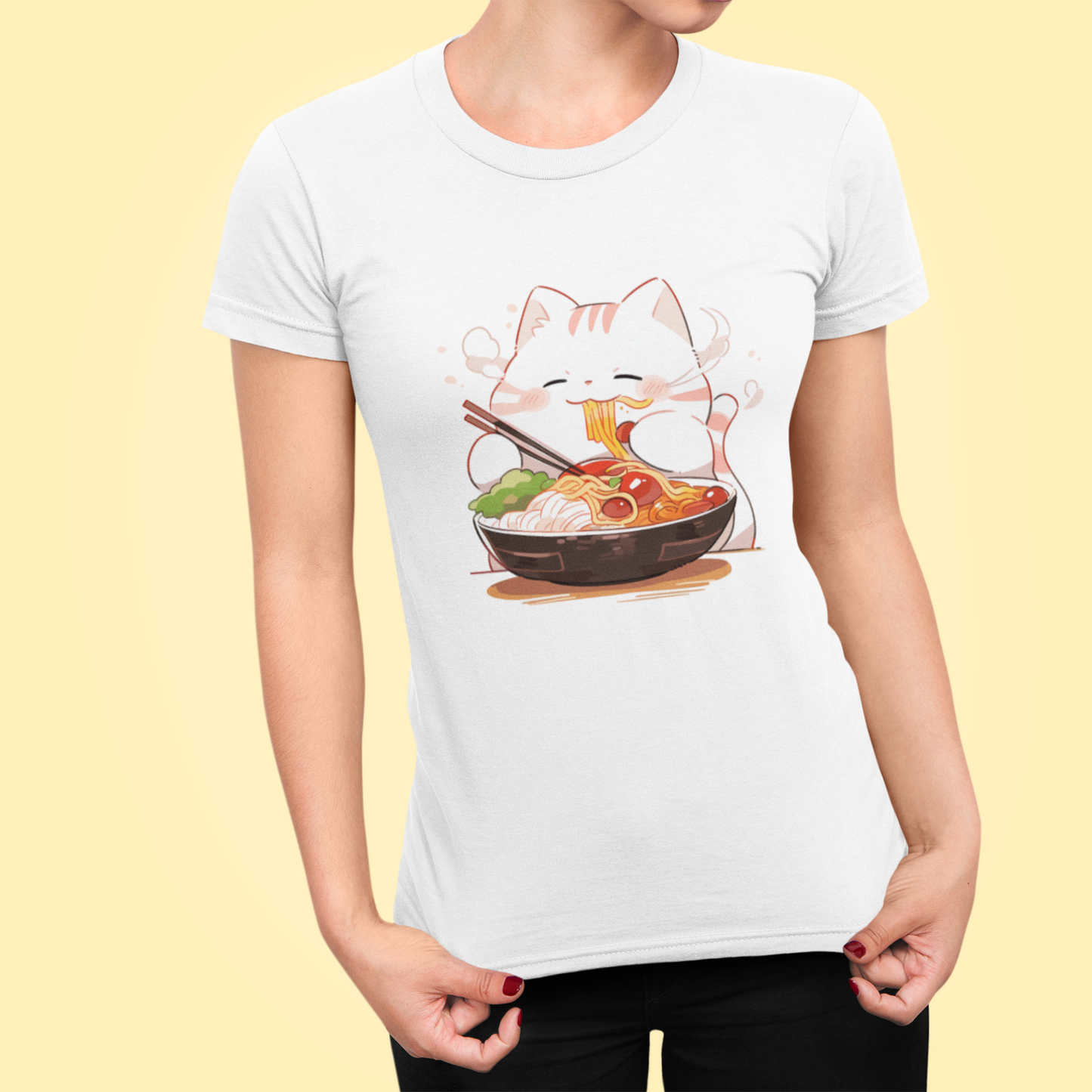 Happy Cat Ramen Feast Women’s Slim Fit Tee