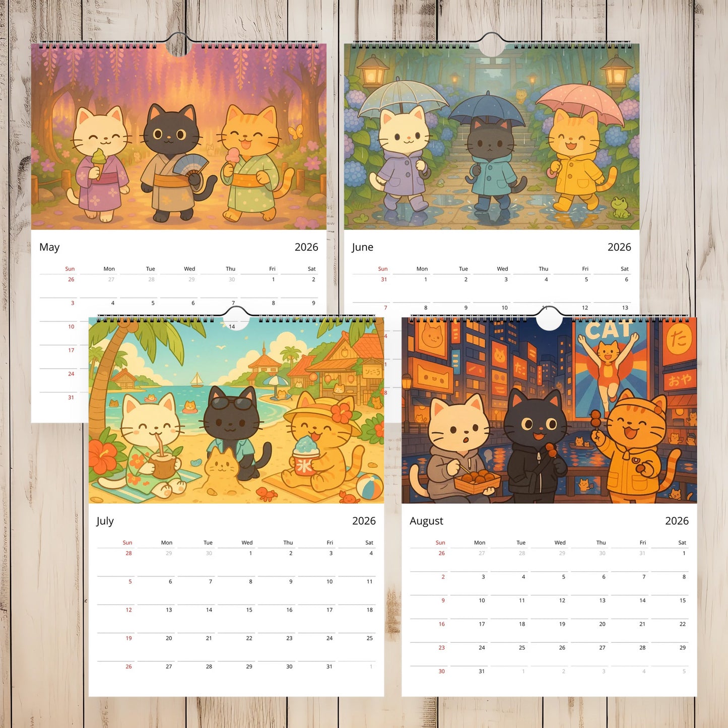 OsakaCat 2026 Wall Calendar