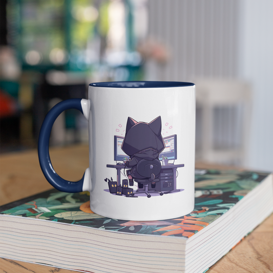 Geek Cat Hacker 11oz Ceramic Two Tone Mug