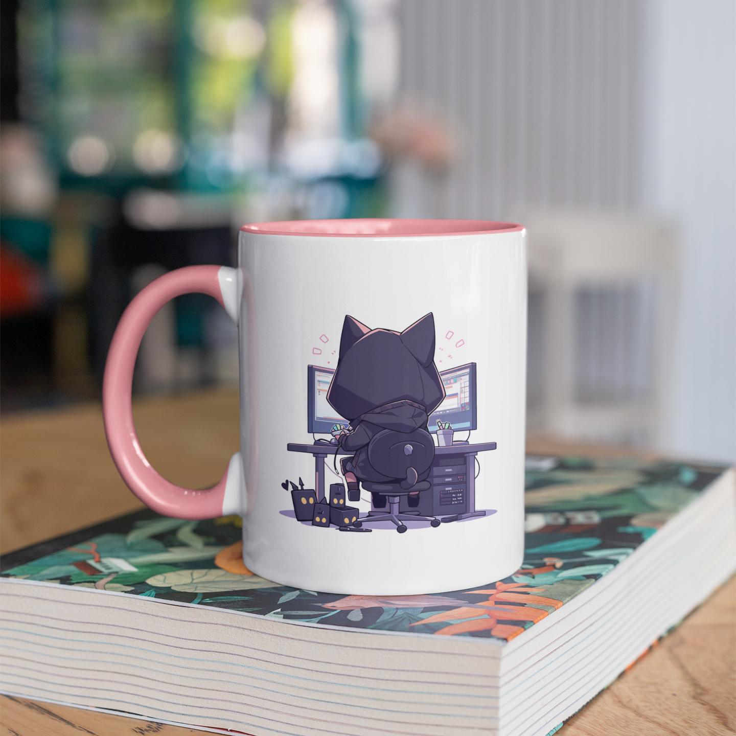 Geek Cat Hacker 11oz Ceramic Two Tone Mug
