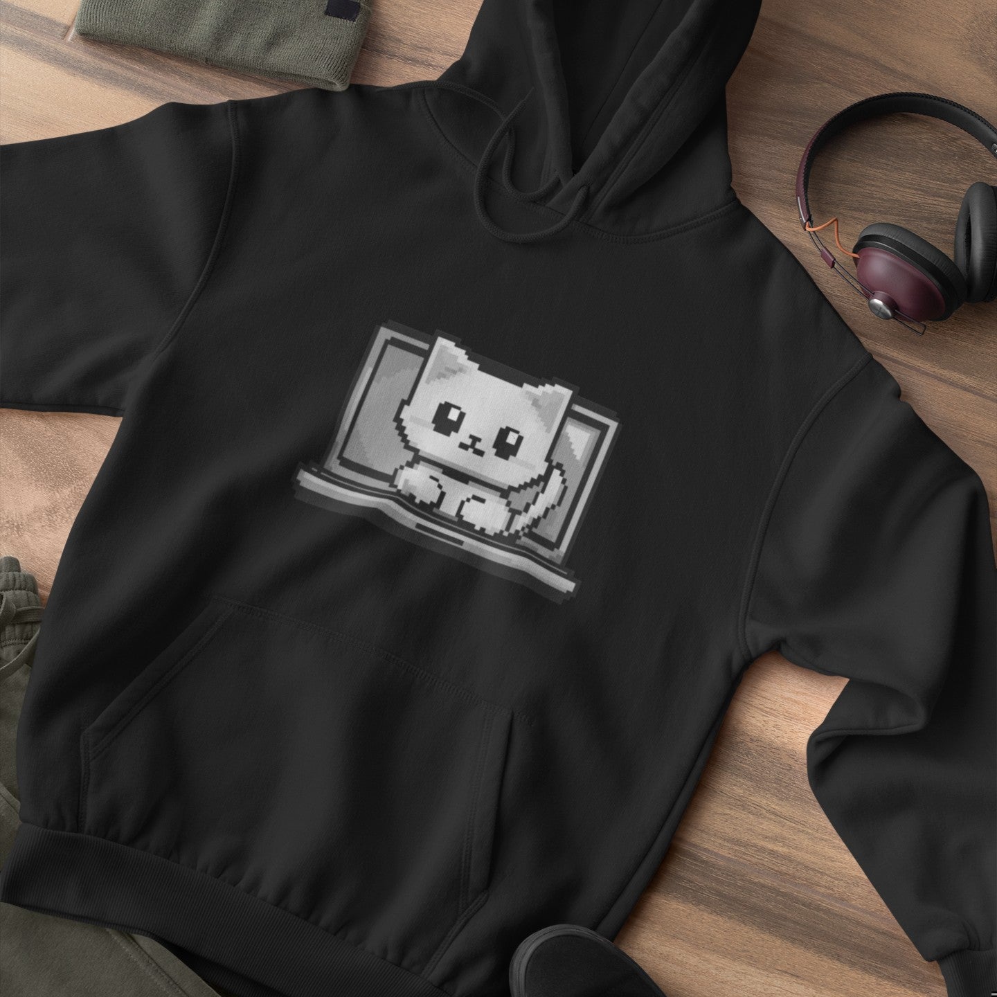 Pixel Laptop Cat Hoodie