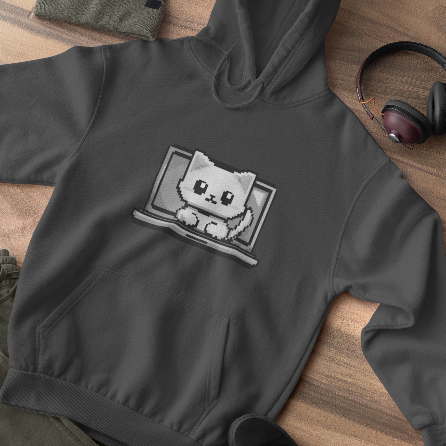 Pixel Laptop Cat Hoodie