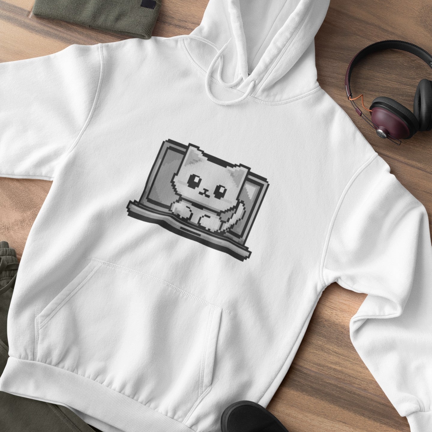 Pixel Laptop Cat Hoodie