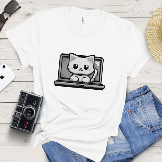 Pixel Laptop Cat T-Shirt