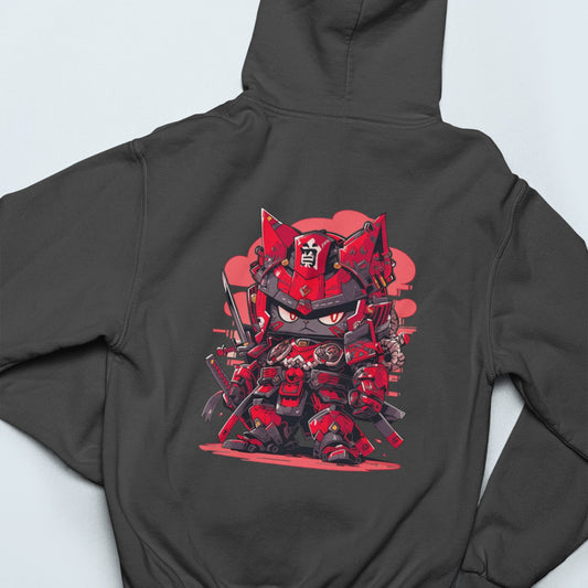 Mechanical Meowster: Samurai Cat Robot Zip Hoodie