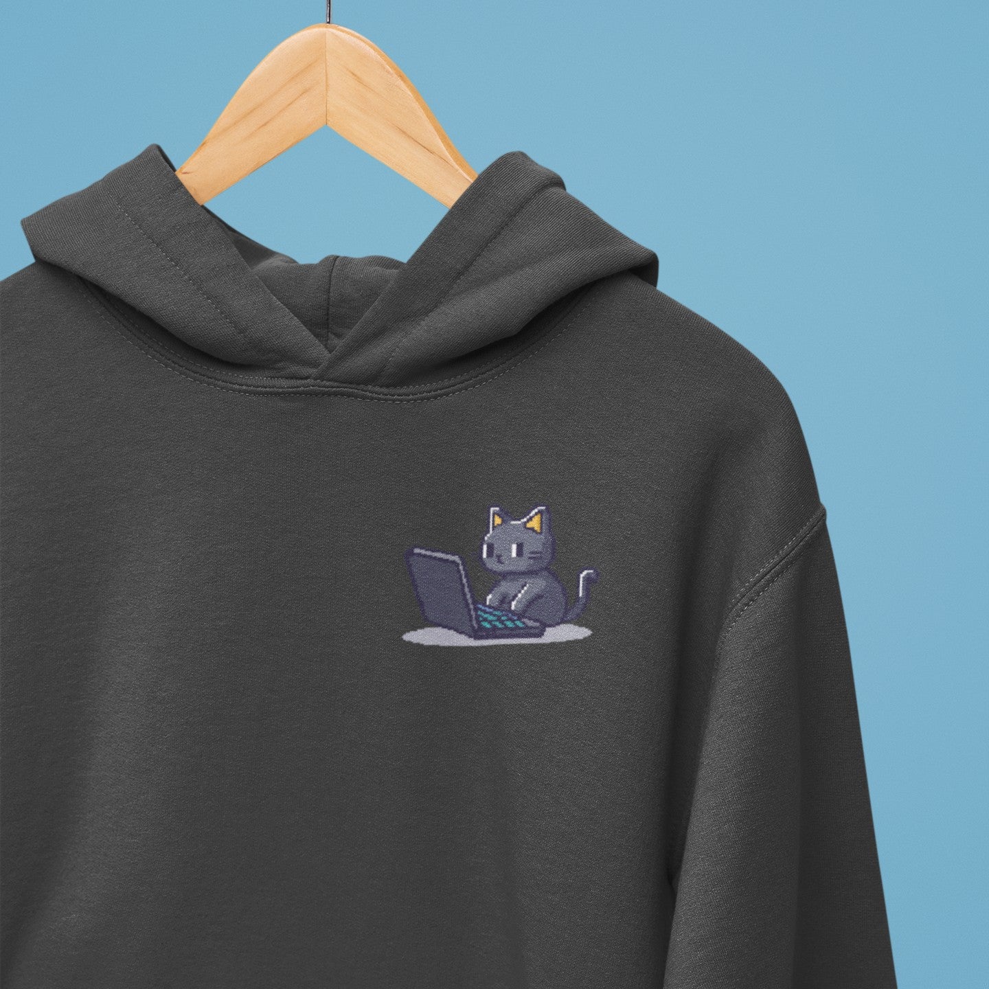 Pixel Coding Cat Pocket Style Hoodie