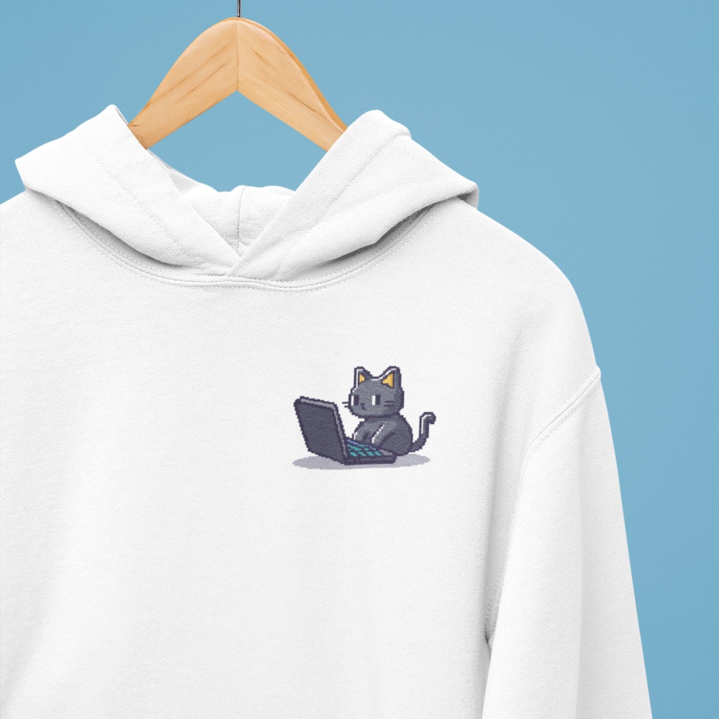 Pixel Coding Cat Pocket Style Hoodie