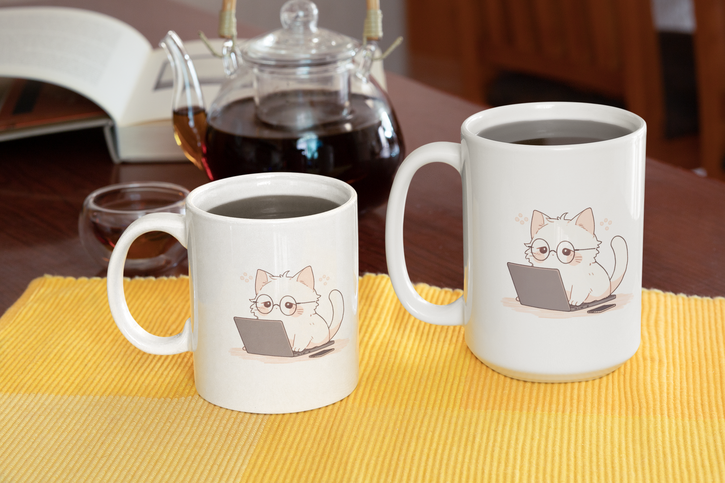 Nerd Neko: Cute Cat Working on Laptop Coffee Mug
