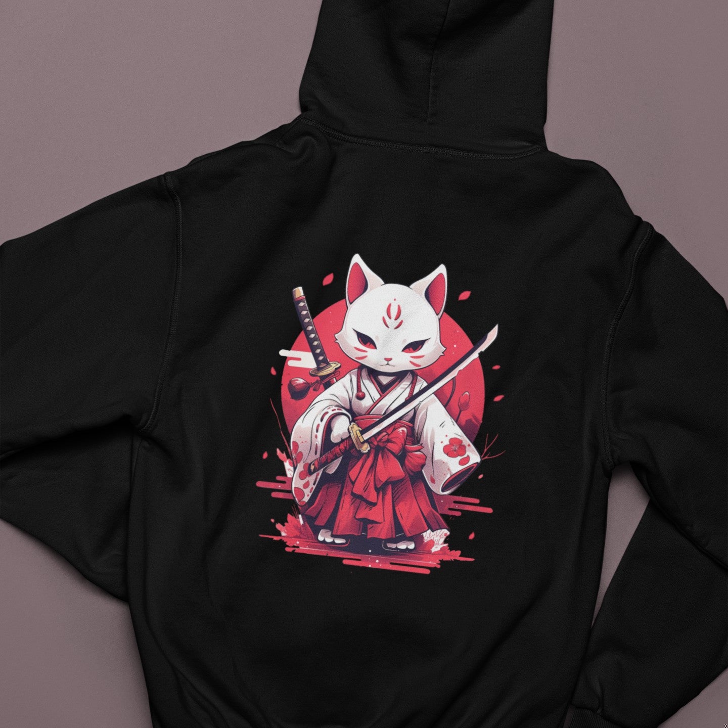 White Ronin Cat Zip Hoodie