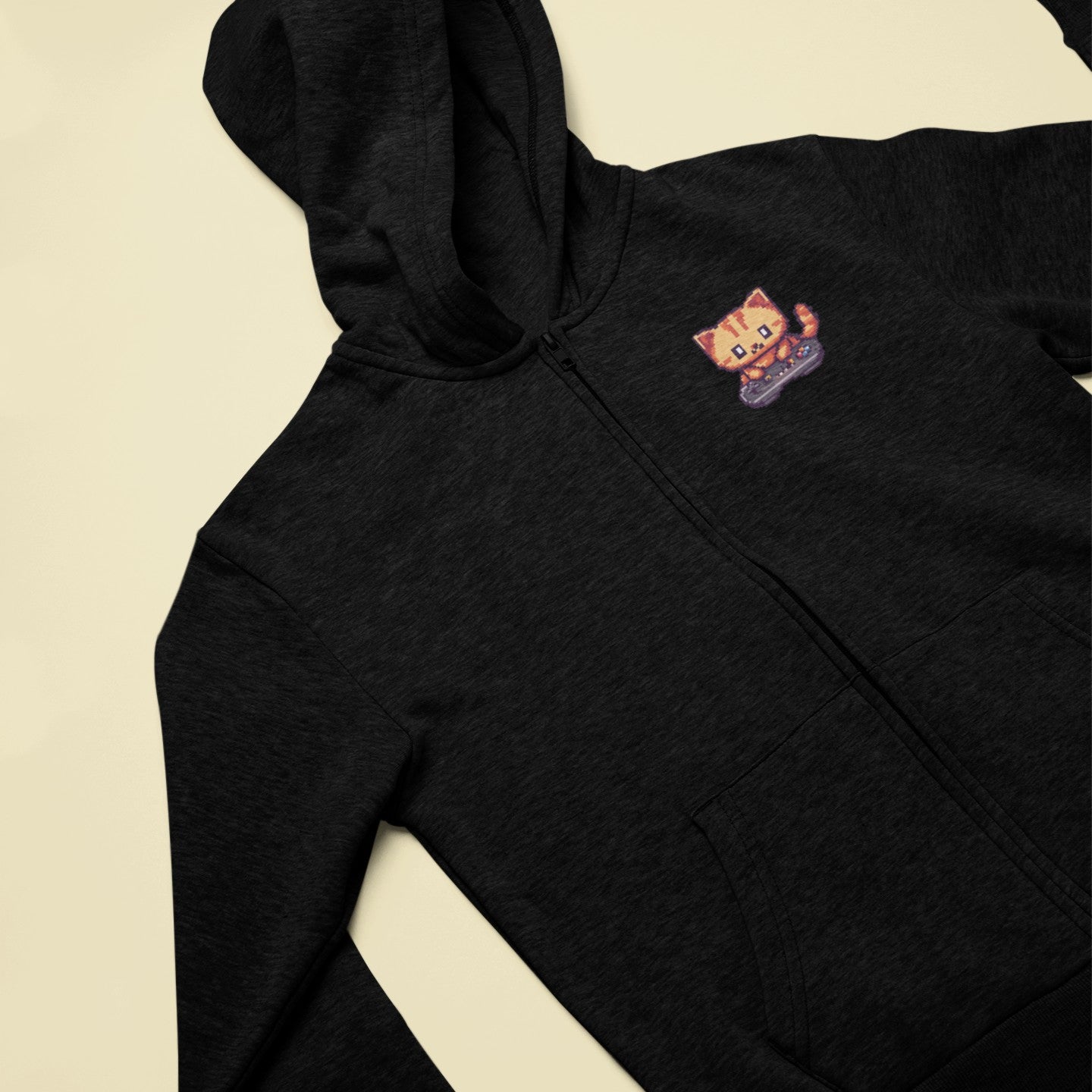 Pixel Gamer Cat Zip Hoodie