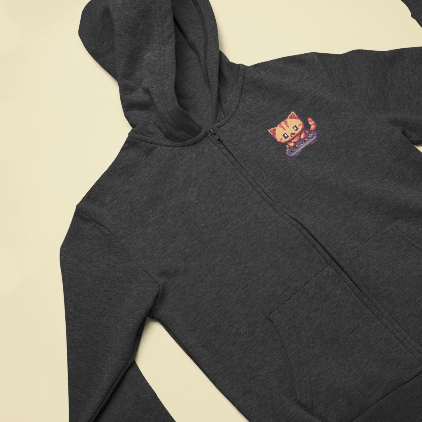 Pixel Gamer Cat Zip Hoodie