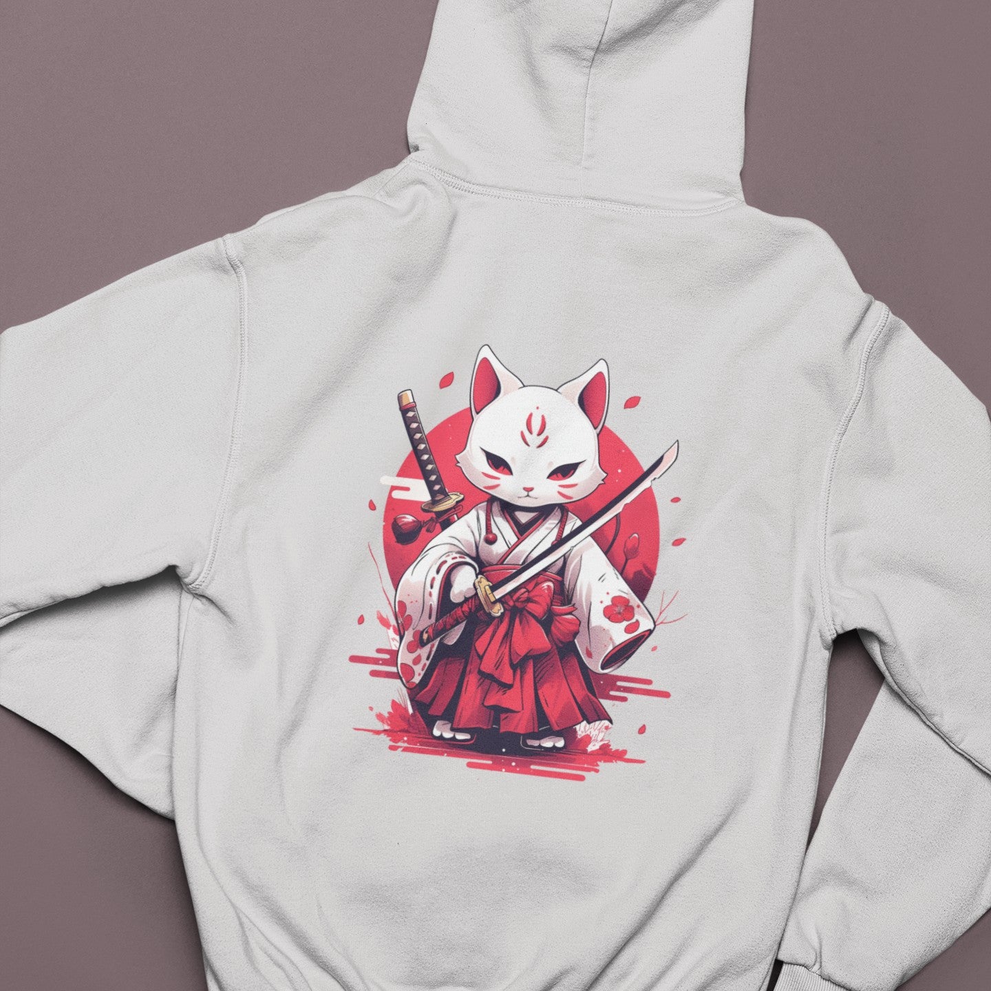 White Ronin Cat Zip Hoodie