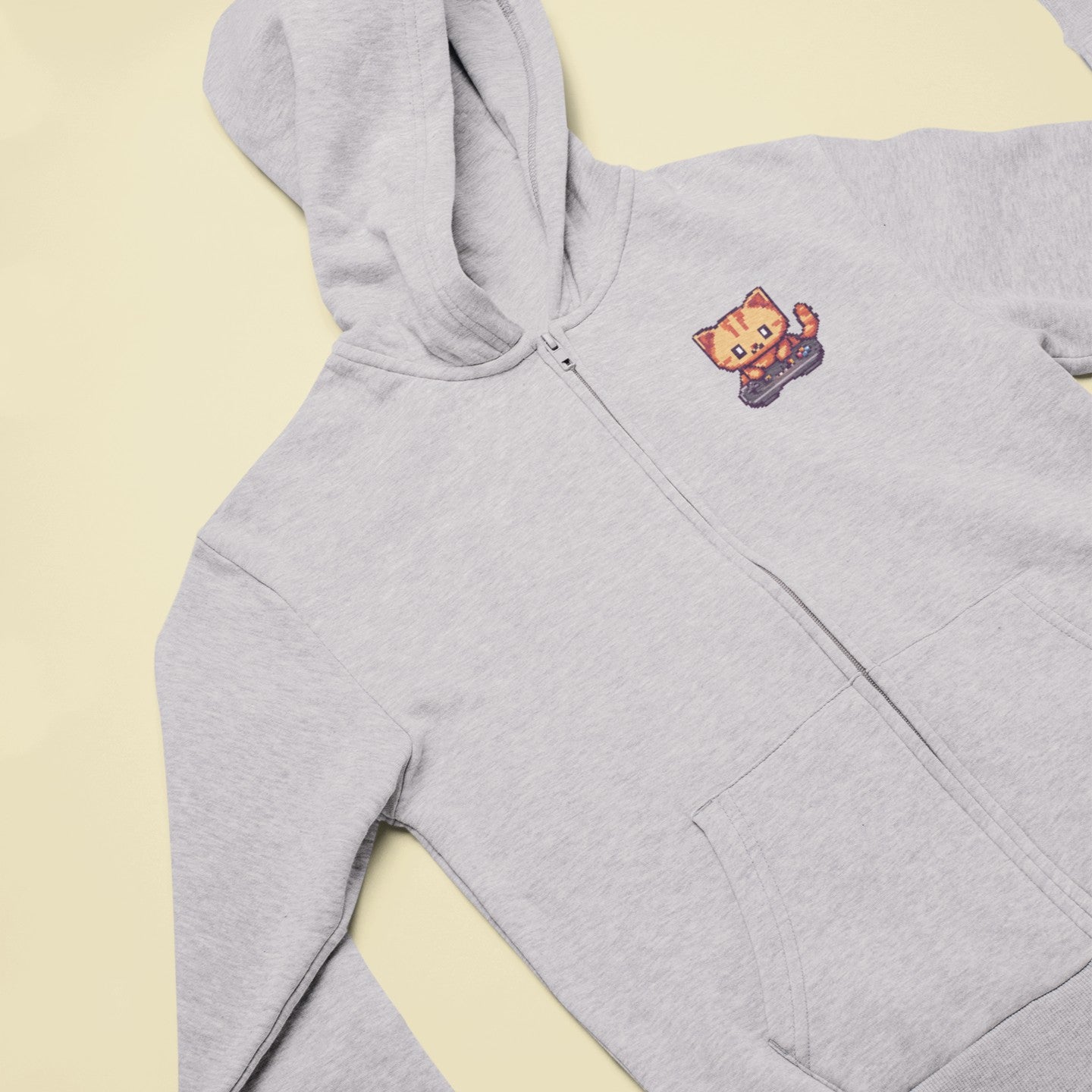 Pixel Gamer Cat Zip Hoodie