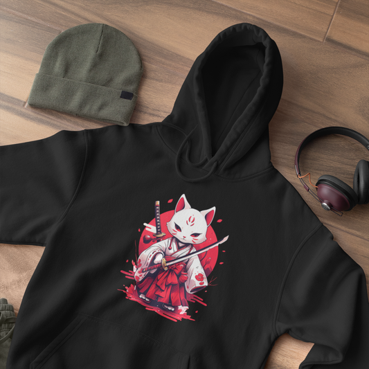 White Ronin Cat Hoodie
