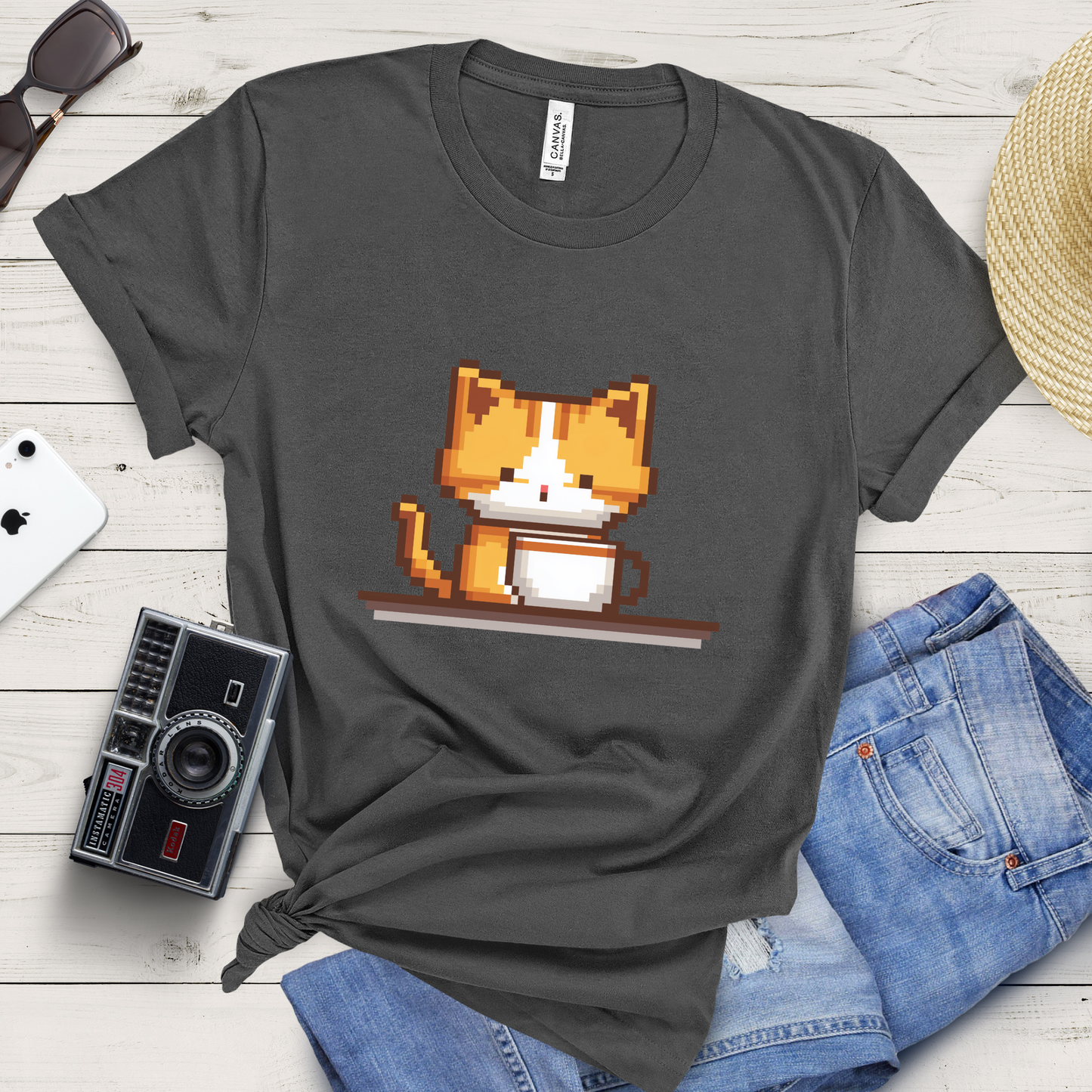 Kitty Coffee Pixel T-Shirt
