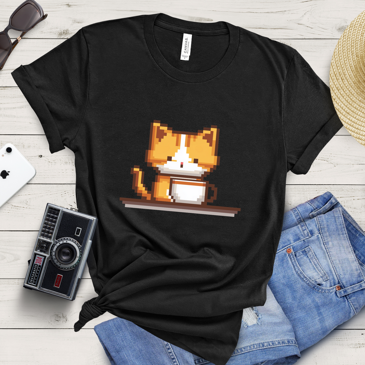 Kitty Coffee Pixel T-Shirt
