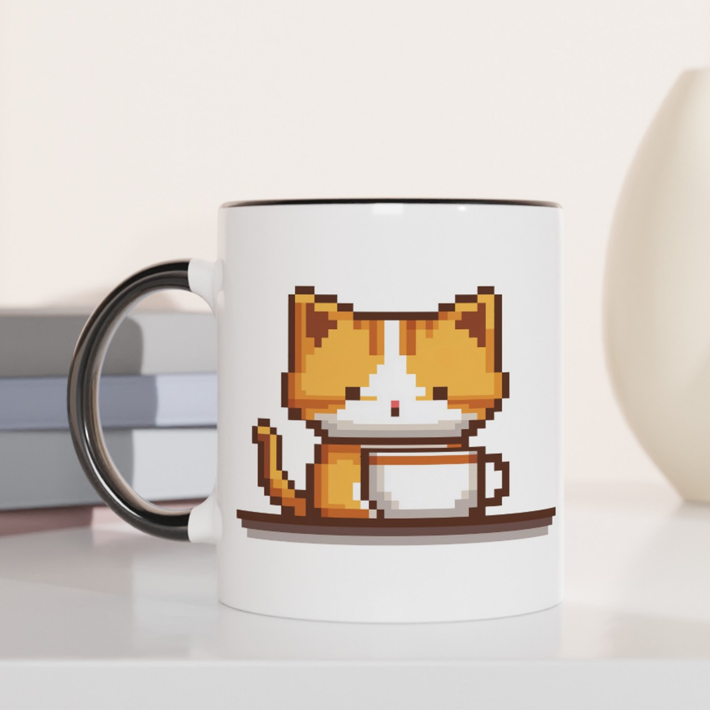 Kitty Coffee Pixel 11oz Ceramic Two Tone Mug