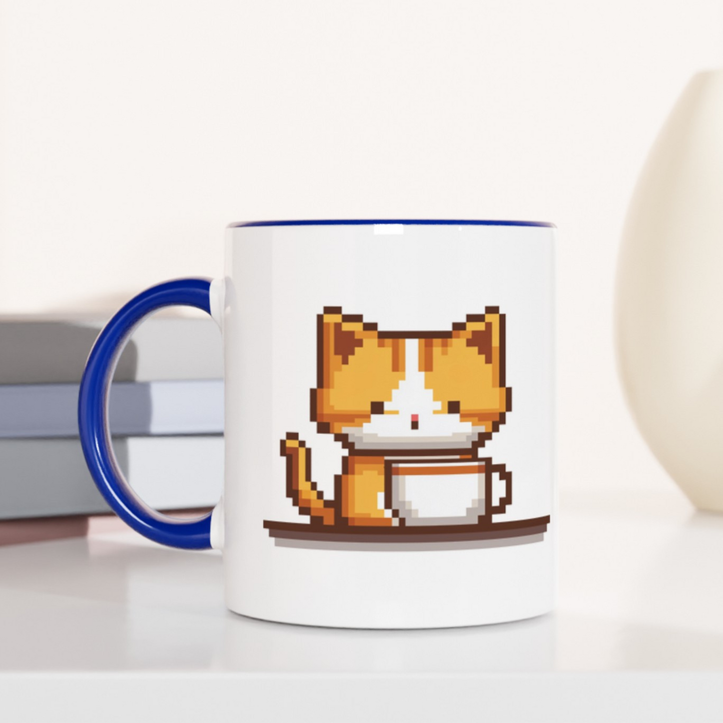 Kitty Coffee Pixel 11oz Ceramic Two Tone Mug