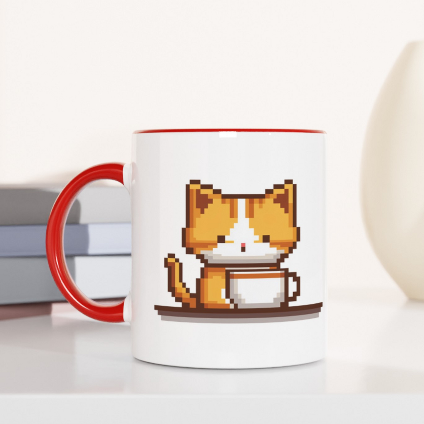 Kitty Coffee Pixel 11oz Ceramic Two Tone Mug