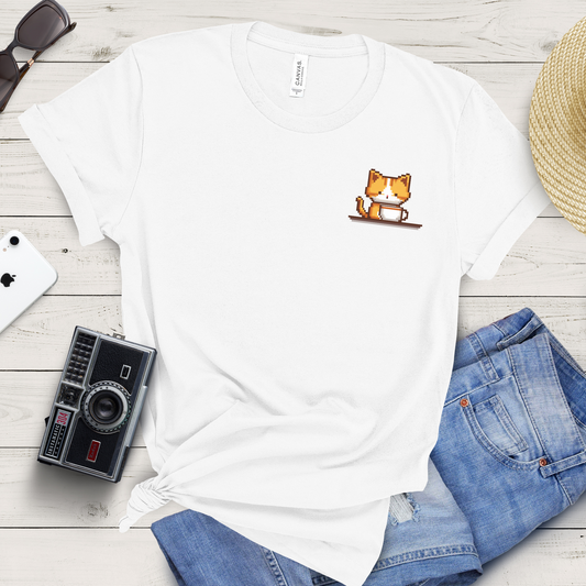Kitty Coffee Pixel Pocket Style T-Shirt
