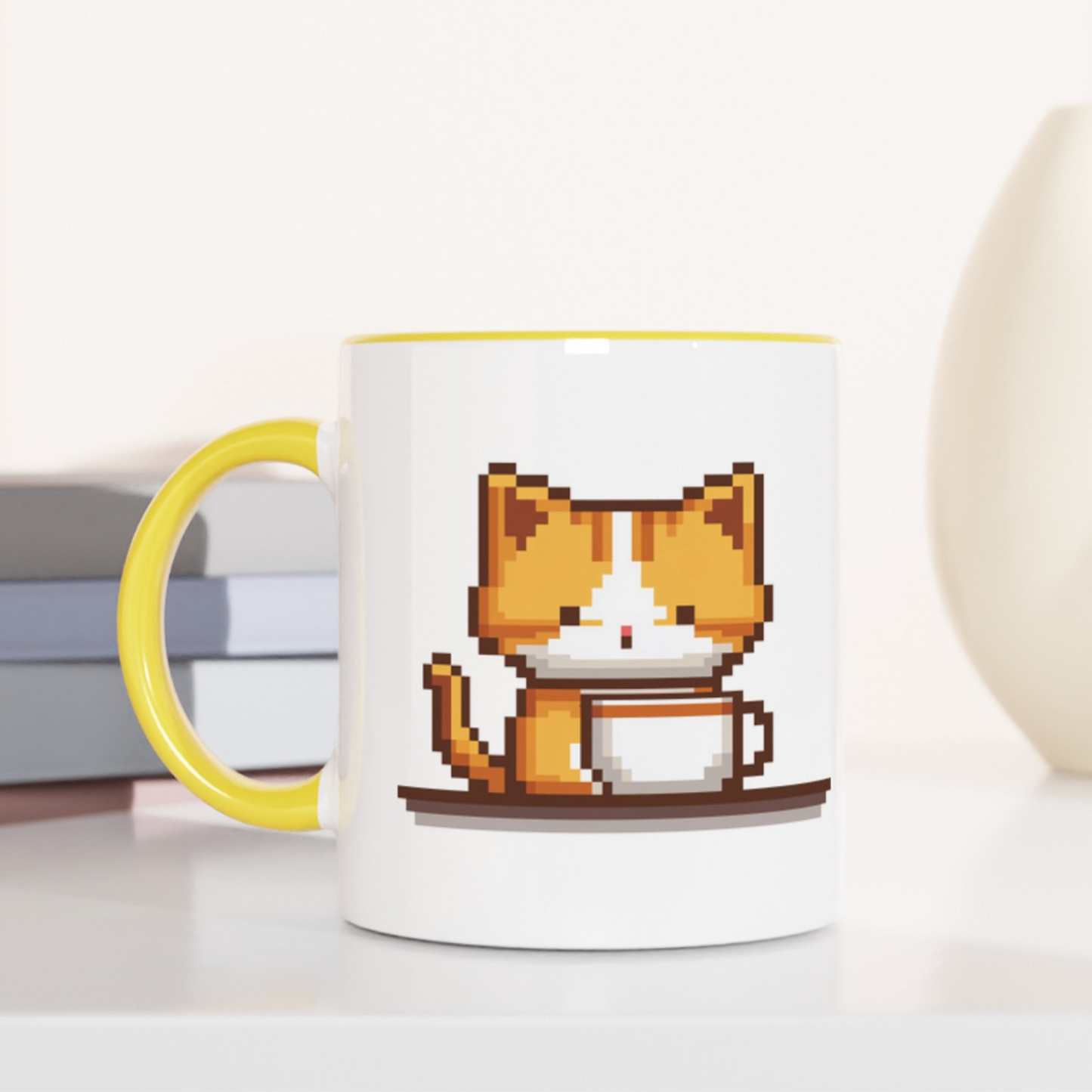 Kitty Coffee Pixel 11oz Ceramic Two Tone Mug