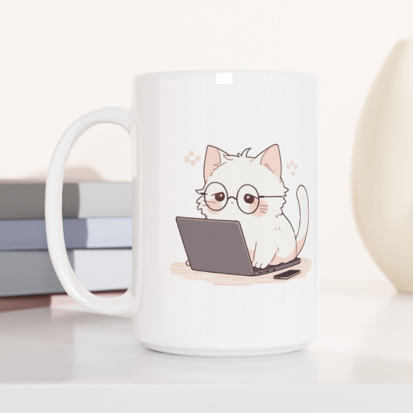 Nerd Neko: Cute Cat Working on Laptop Coffee Mug