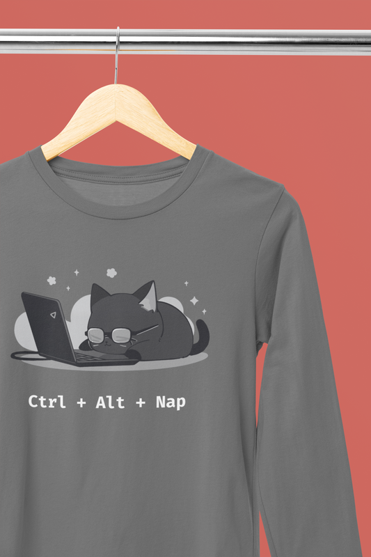 Cat Ctrl + Alt + Nap Long Sleeve Tee