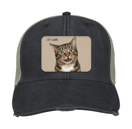 Custom Cat Portrait Trucker Hat | Personalized Painted Pet Patch Cap from Your Photo