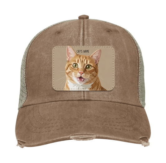 Custom Cat Portrait Trucker Hat | Personalized Painted Pet Patch Cap from Your Photo
