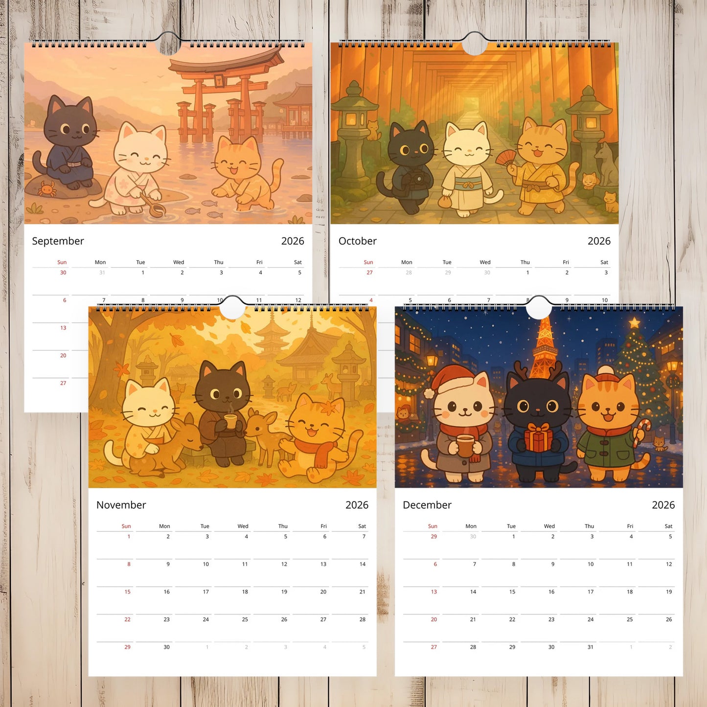 OsakaCat 2026 Wall Calendar