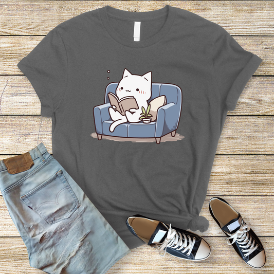 Cozy Cat Lover's Reading T-Shirt