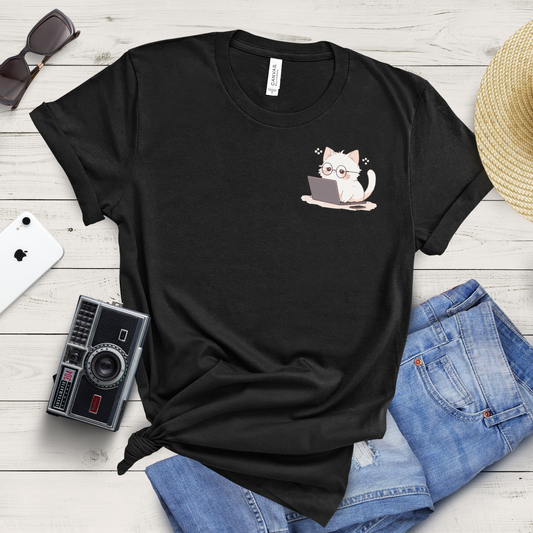 Nerd Neko: Cute Cat Working on Laptop T-Shirt