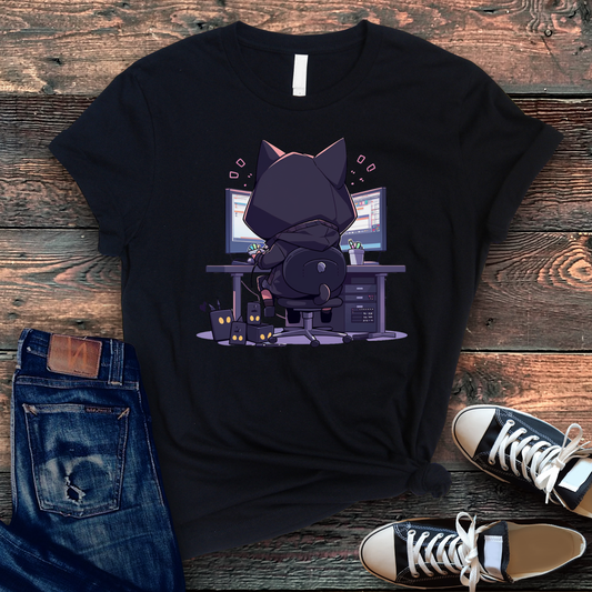 Geek Cat Hacker T-Shirt: Purr-fectly Nerdy & Mysteriously Cool!
