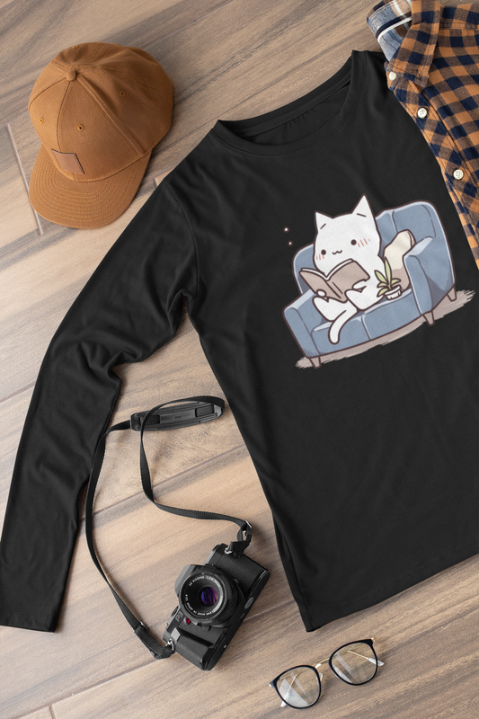Cozy Cat Lover's Reading Long Sleeve Tee